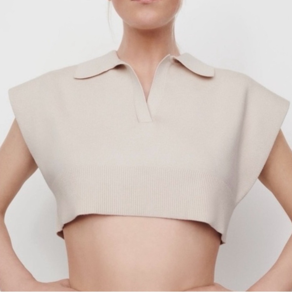 Zara Beige Collared Blouse - Picture 4 of 7